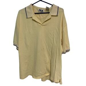 FILA Vintage Y2K Men’s Yellow Ribbed Cotton Polo Shirt Size 2XL